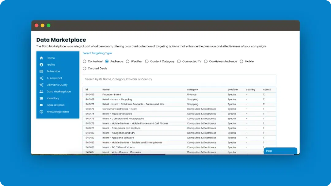 Screenshot of Data Marketplace