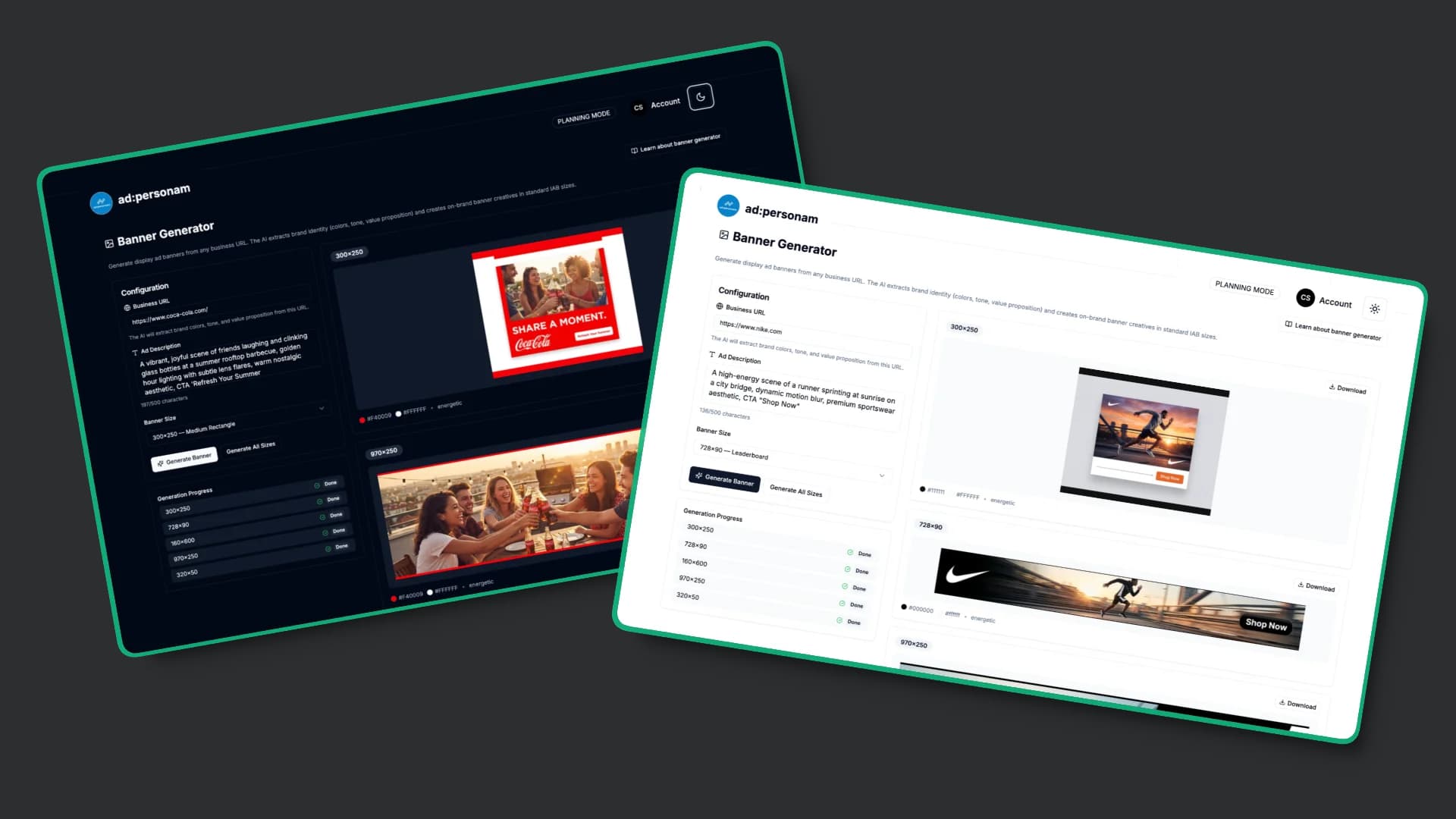 AI banner maker extracting brand colors and generating creatives